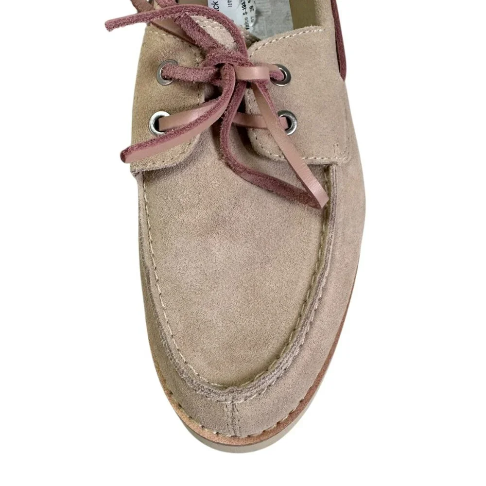 Donald J Pliner Charlie Suede Lug Sole Boat Shoes Taupe Blush Pink NWT SZ:7.5
